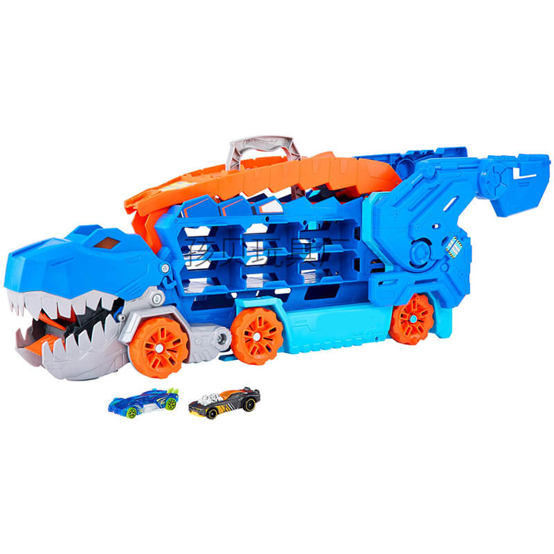 Dinosaur Carrier Truck with Race Track & Die-Cast Cars for Kids - 3-in-1 Transforming T-Rex Hauler for Boys & Girls | Thomler