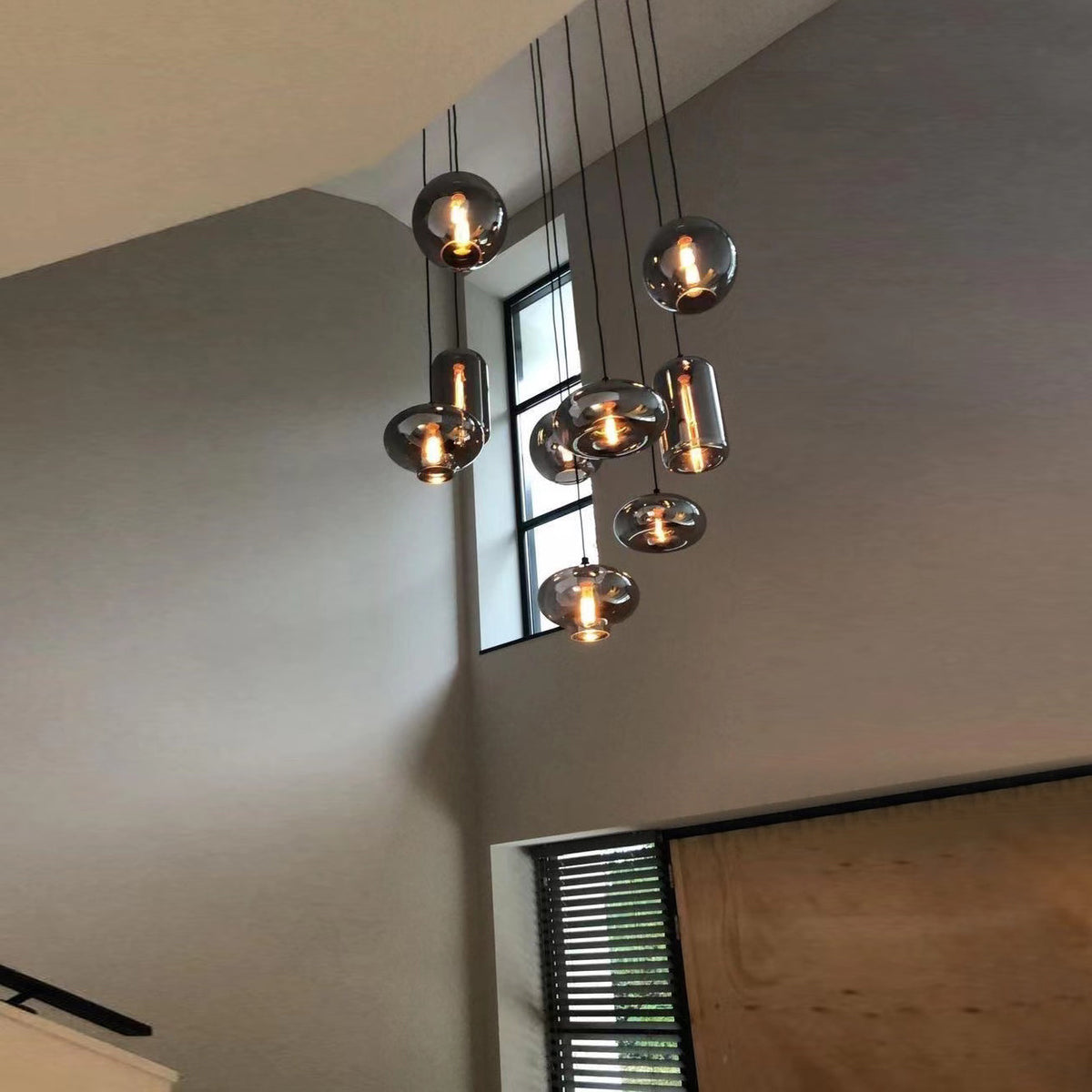 Spiral Glass Chandelier for Two-Story Entryway Multi-Light Dimmable Fixture for Stairwell Foyer Living Room High Ceiling | Thomler