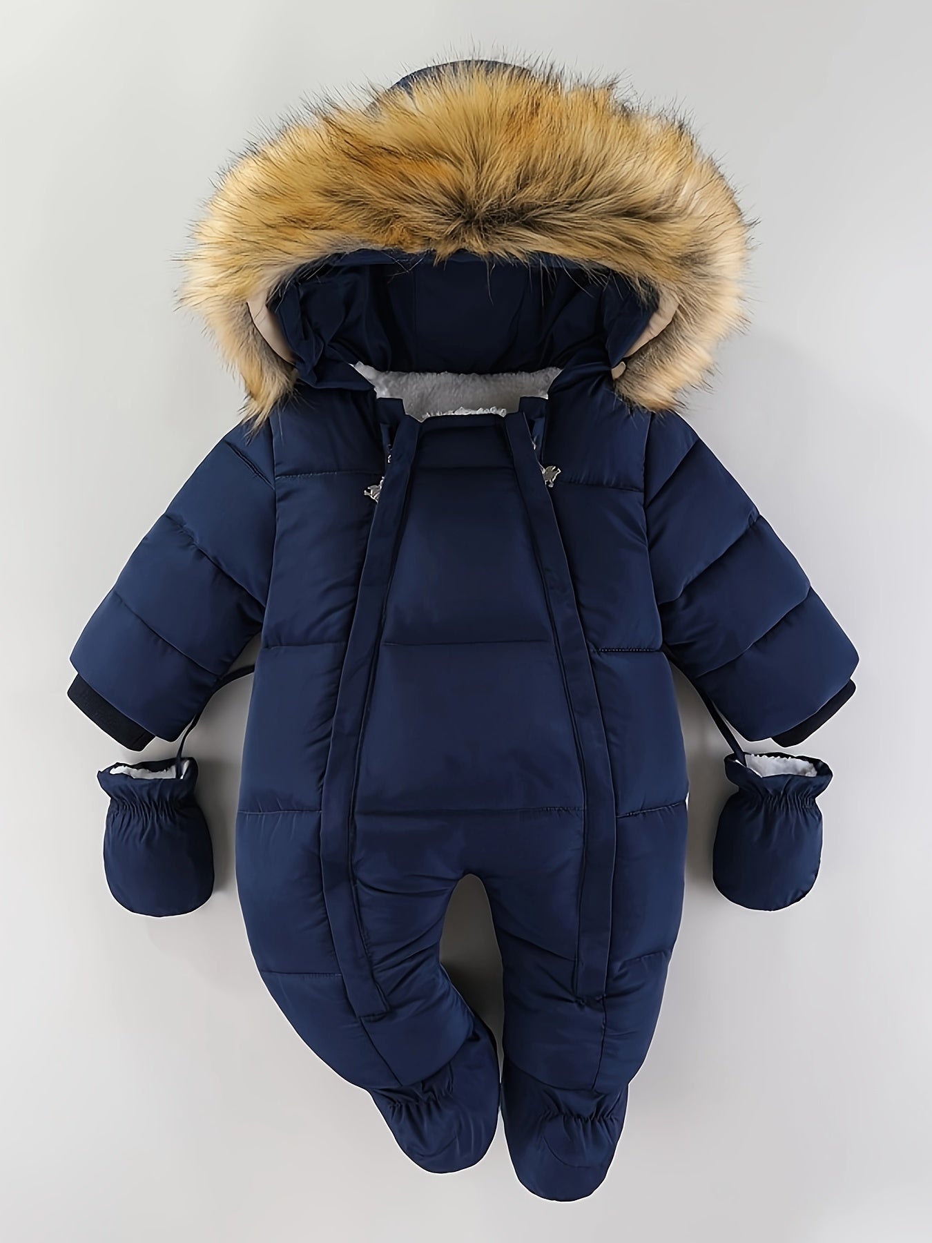 Baby Romper Polyester Cotton Padded Hooded Winter Snowsuit Grey Outdoor Newborn Pram Suit With Hand Warmers | Thomler
