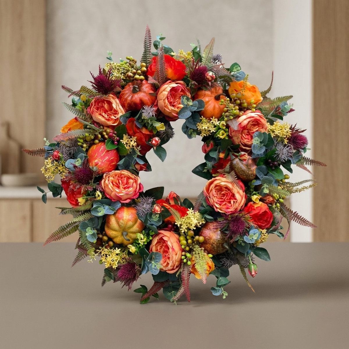 Handcrafted Fall Harvest Door Wreath with Gourds & Foliage – 16 Inch Diameter | Thomler
