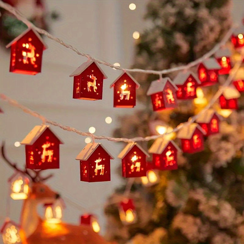 Holiday Village String Lights – Warm LED Cabin Garland for Windows & Walls – 6.5 ft Battery-Powered Christmas Decor with House | Thomler