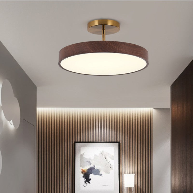 12 in Round Zen Ceiling Light with Wood-Look Frame & LED Glow for Bedroom Living Room | Thomler