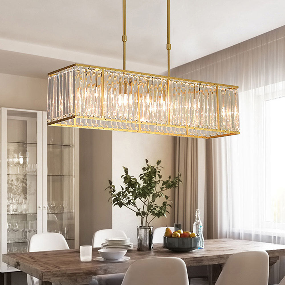 Rectangular Hanging Chandelier with Glass Gem Details for Dining Room & Island | Thomler