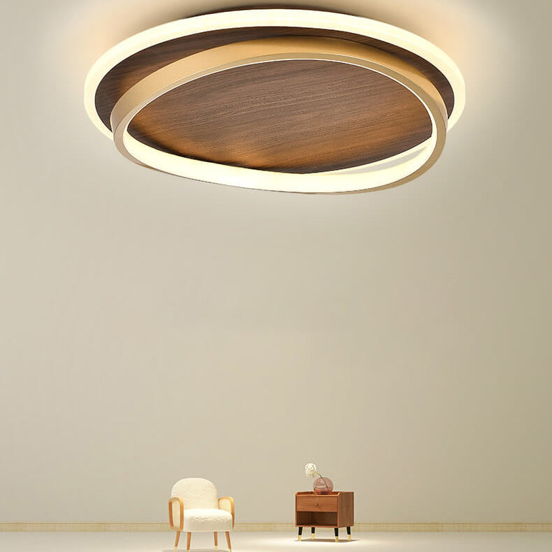Scandinavian Wood Accent LED Ceiling Light Flush Mount Indoor • Modern Minimalist Design for Bedroom Living Room • Integrated High Lumen | Thomler