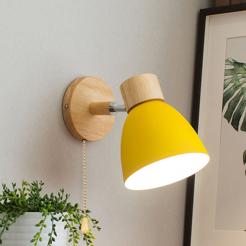 Wall Lamp Iron Wood 5.9 in Modern Bedroom Bedside Lighting Fixture E26 Hardwired Living Room Study Light | Thomler