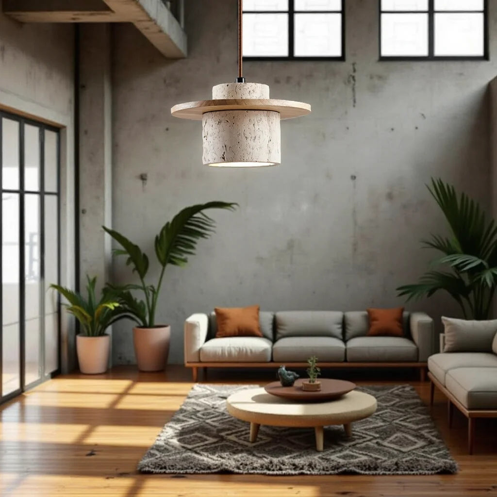 Stone Travertine LED Pendant Light Fixture with Adjustable Cord for Dining Room Kitchen Island Bedroom Reading Nook | Thomler