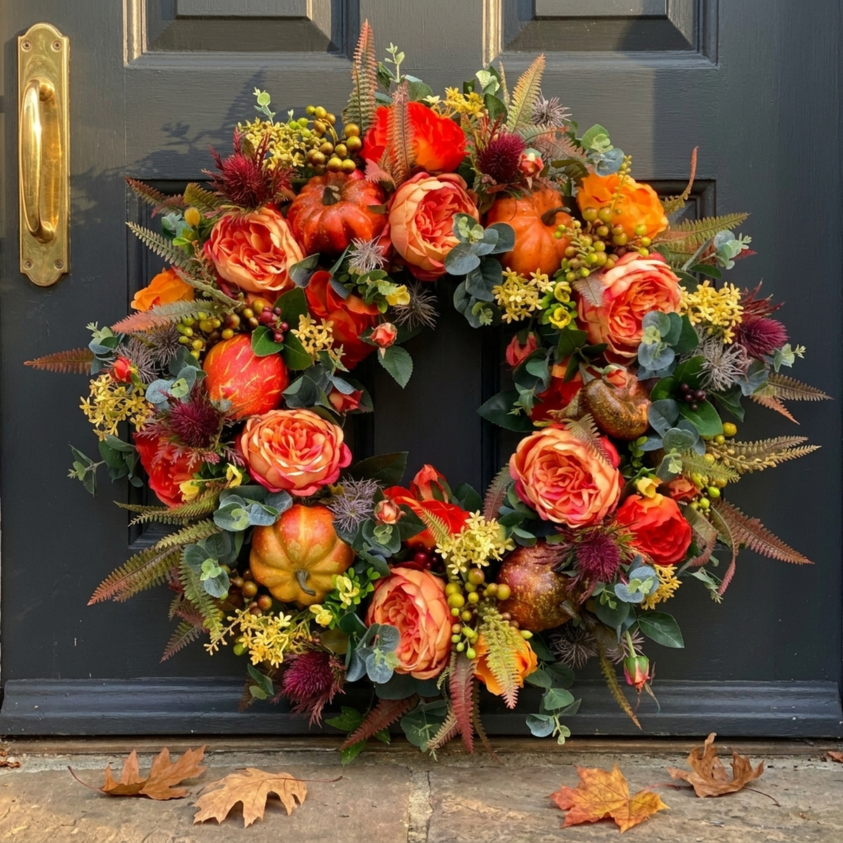 Handcrafted Fall Harvest Door Wreath with Gourds & Foliage – 16 Inch Diameter | Thomler