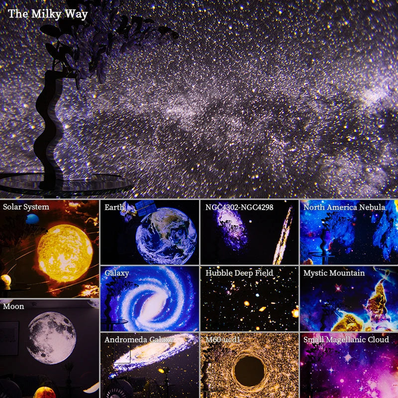 Space Projector Night Light with 13 Interchangeable Disks Galaxy Stars Planets for Bedroom Ceiling Walls Kids Room Decor USB Powered | Thomler