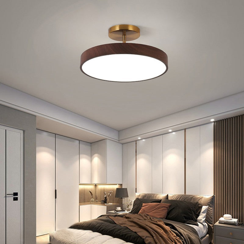 12 in Round Zen Ceiling Light with Wood-Look Frame & LED Glow for Bedroom Living Room | Thomler