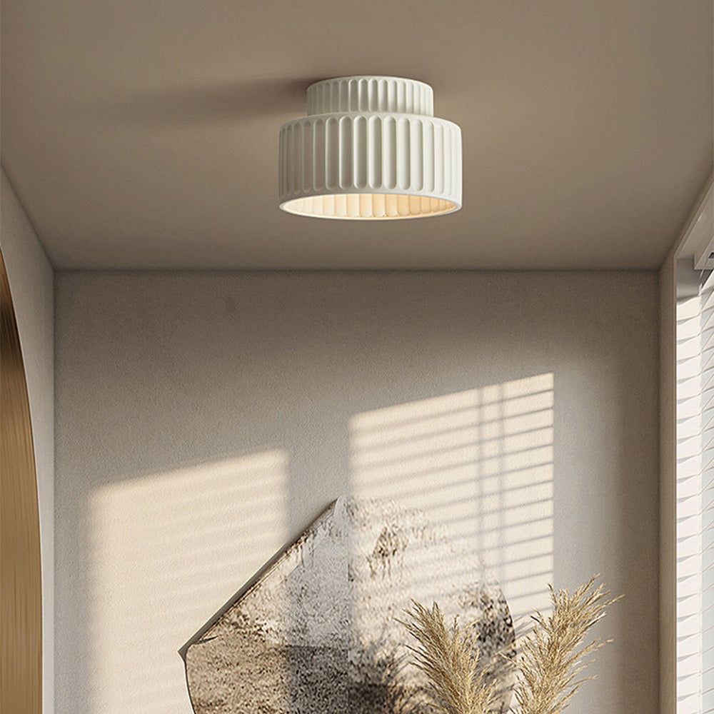 Ceiling Lamp Resin Ribbed 25.0 cm White Compact Living Room Kitchen Lighting Modern Minimalist Hanging Fixture | Thomler