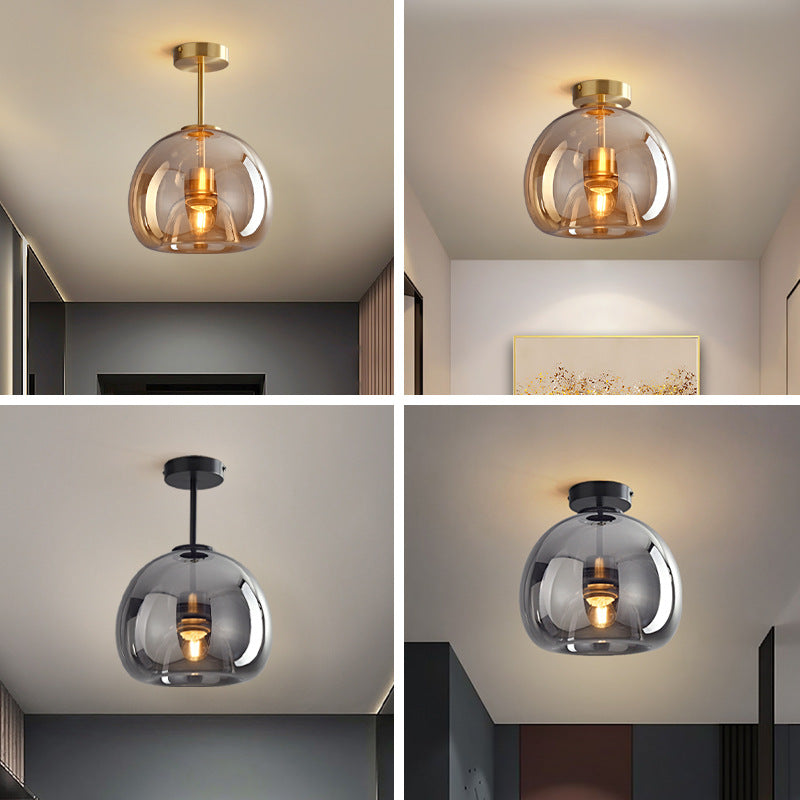 Semi-Flush Mount Light Glass Iron 9.8 in x 11.4 in Smoke Gray Hallway Living Room Bedroom Modern Lighting Fixture | Thomler