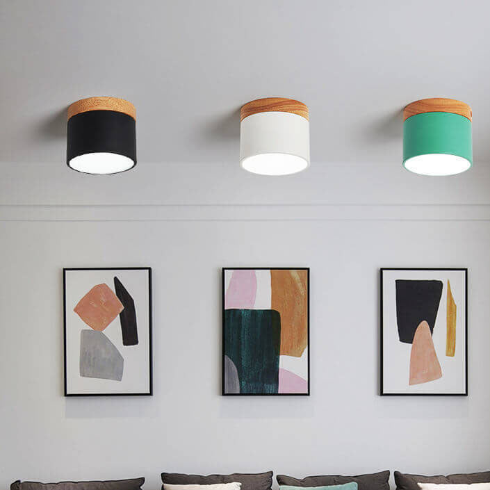 Flush Mount Ceiling Light Iron Solid Wood PVC 3.94 in Modern Hallway Living Room Bedroom 7W 700lm LED Adjustable Color Temperature White Black Pink Blue Green Gray Gold | Thomler