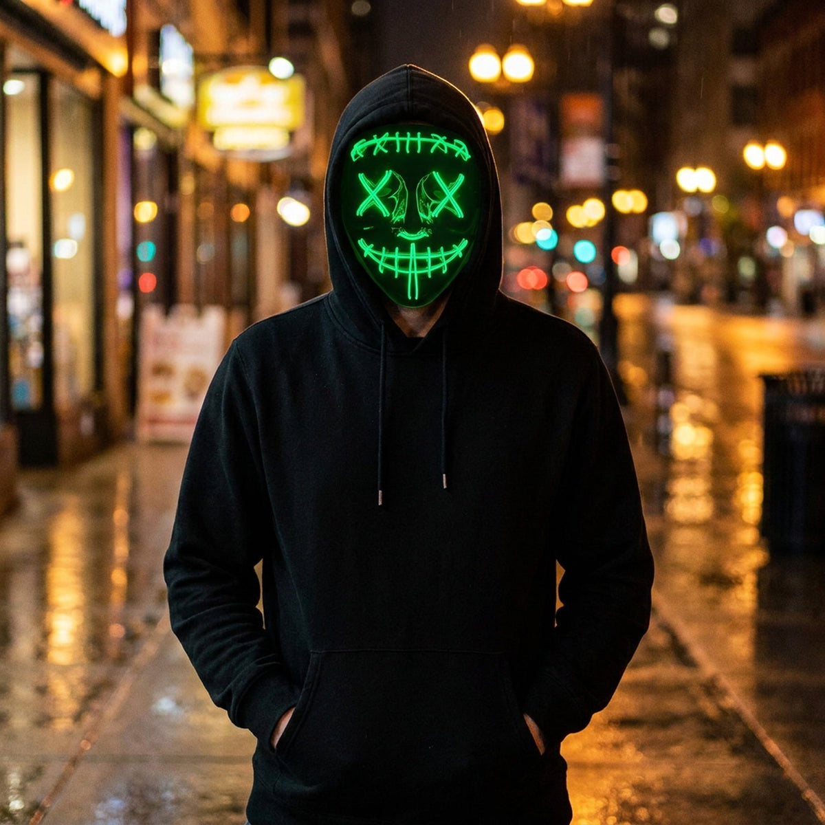 Illuminated Horror Face Cover – Glowing EL Wire Costume Accessory for Halloween & Parties | Thomler