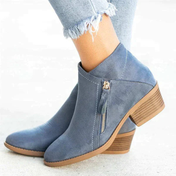 Women's Ankle Boots Suede Rubber Sole Side Zip Comfort Low Block Heel for Everyday | Thomler