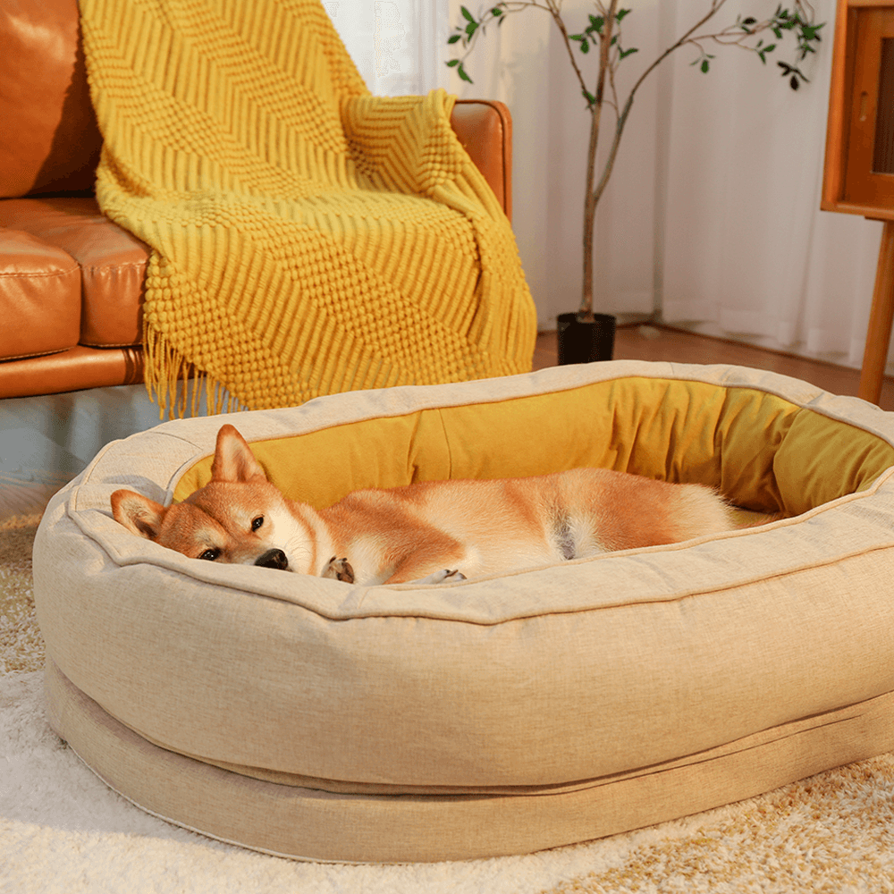 Round Bolster Pet Bed with Orthopedic Foam Support for Dogs | Raised Edge Calming Bed with Machine Washable Cover & Waterproof Liner | Thomler