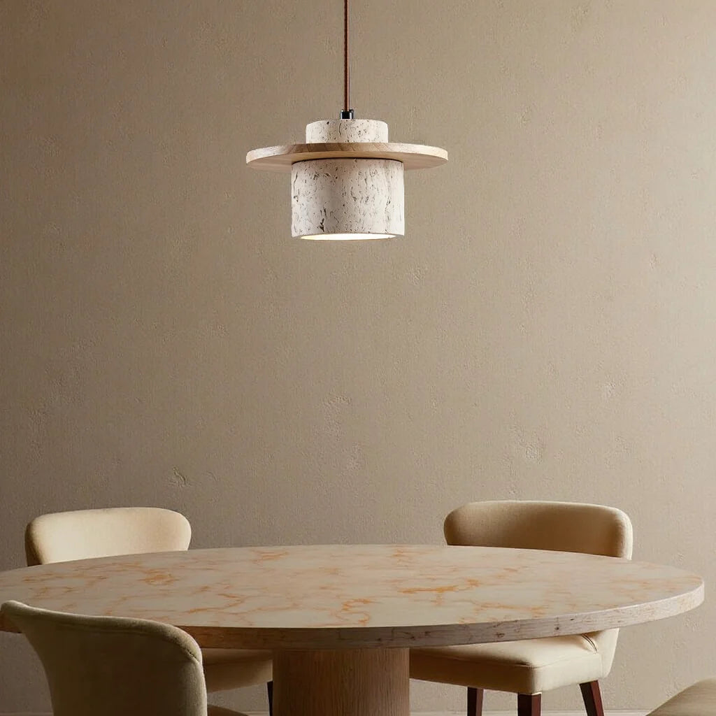 Stone Travertine LED Pendant Light Fixture with Adjustable Cord for Dining Room Kitchen Island Bedroom Reading Nook | Thomler