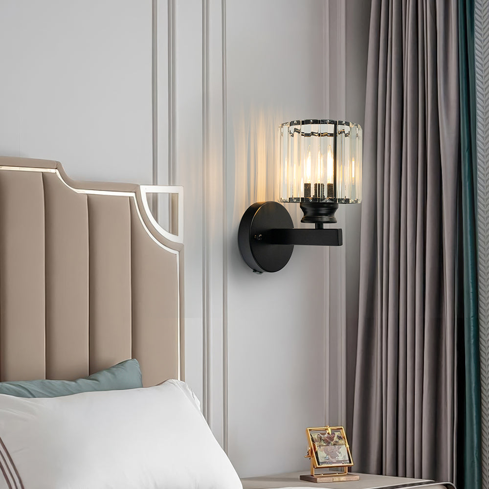 Wall Lamp Glass Metal 24.0 cm Black Bedroom Hallway Living Room Accent Lighting Fixture | Thomler