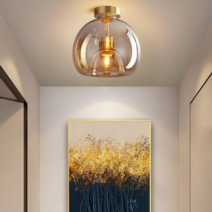 Semi-Flush Mount Light Glass Iron 9.8 in x 11.4 in Smoke Gray Hallway Living Room Bedroom Modern Lighting Fixture | Thomler