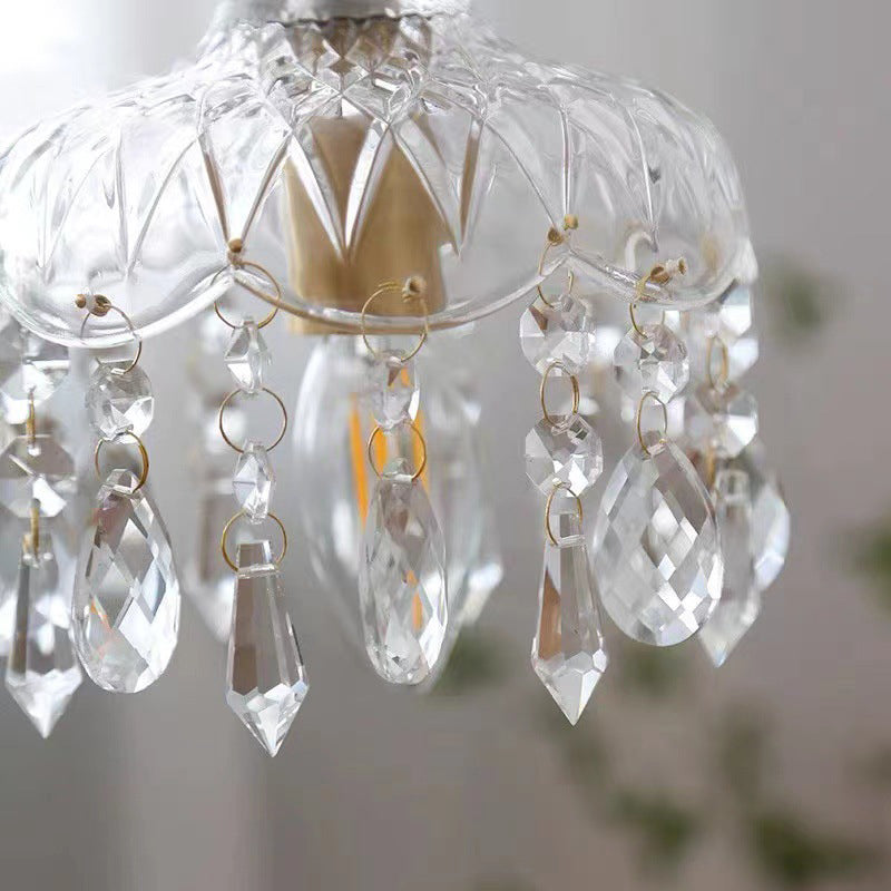 Pendant Light Crystal Glass 7.9 in Clear Gold Adjustable Flower Shop Living Room Restaurant Tea Room | Thomler