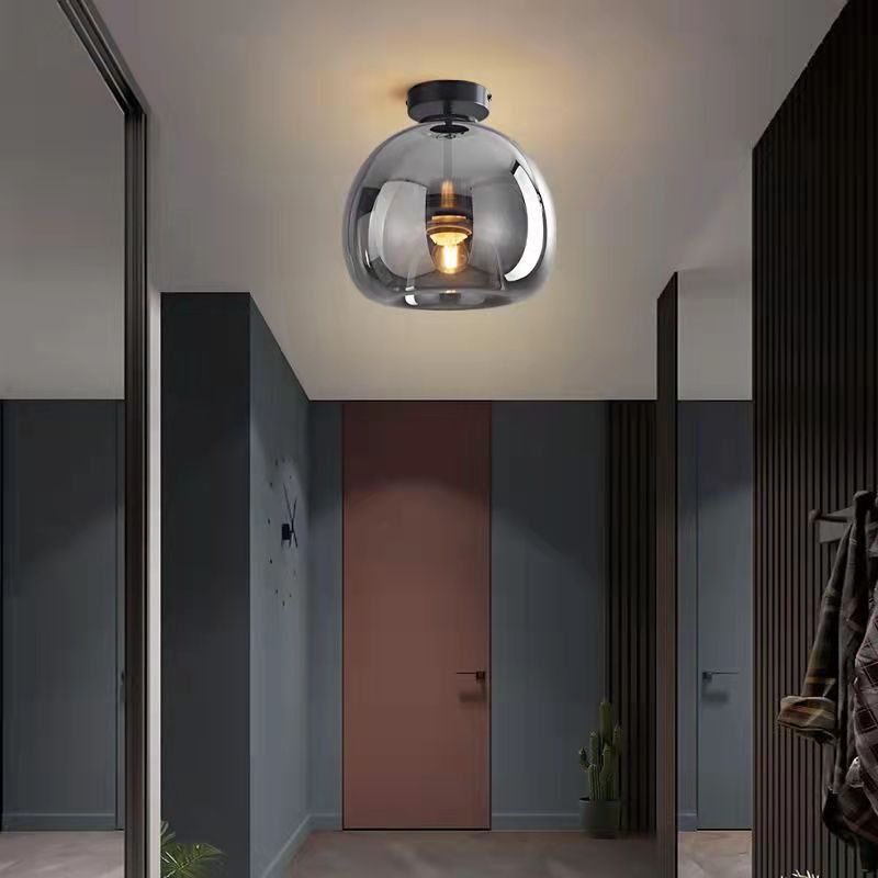Semi-Flush Mount Light Glass Iron 9.8 in x 11.4 in Smoke Gray Hallway Living Room Bedroom Modern Lighting Fixture | Thomler