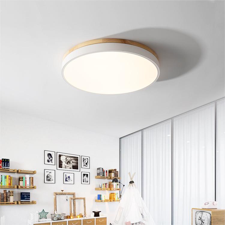 Round Wood Flush Mount LED Ceiling Light 3-Color Dimmable Scandinavian Style for Living Room Bedroom Kitchen | Thomler