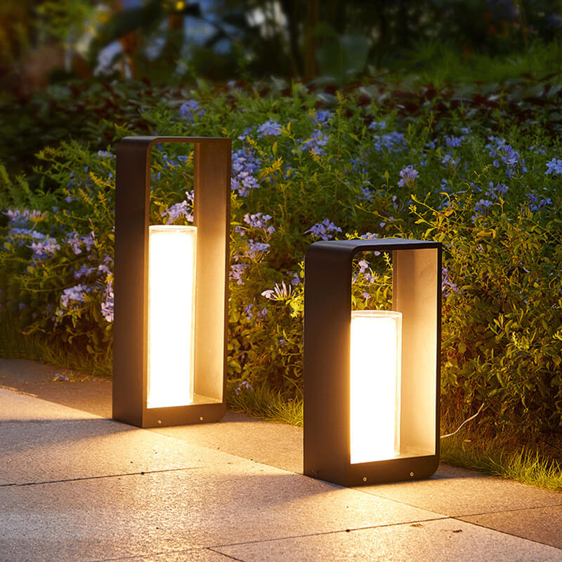 Outdoor Cube Post Light Black Steel LED Garden Pathway Stake for Yard Patio Walkway Deck Solar & Hardwired | Thomler