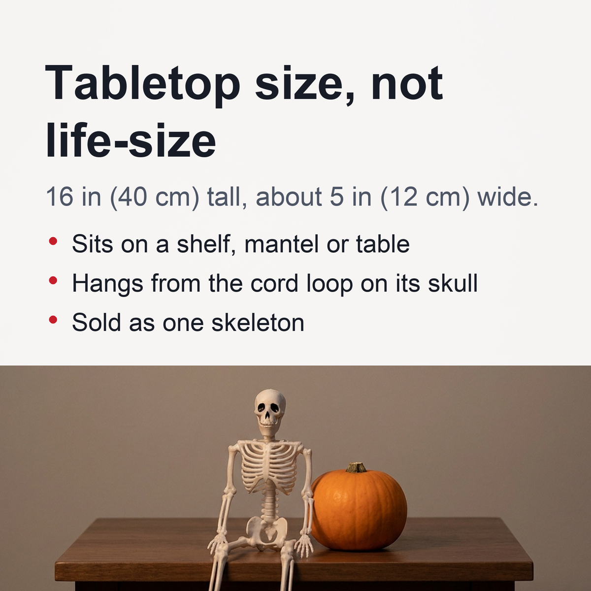 Articulated Tabletop Bone Figure – 16-Inch Movable Spooky Accent for Mantel, Shelf & Doorway Display – Adjustable Arms & Legs for Sitting | Thomler