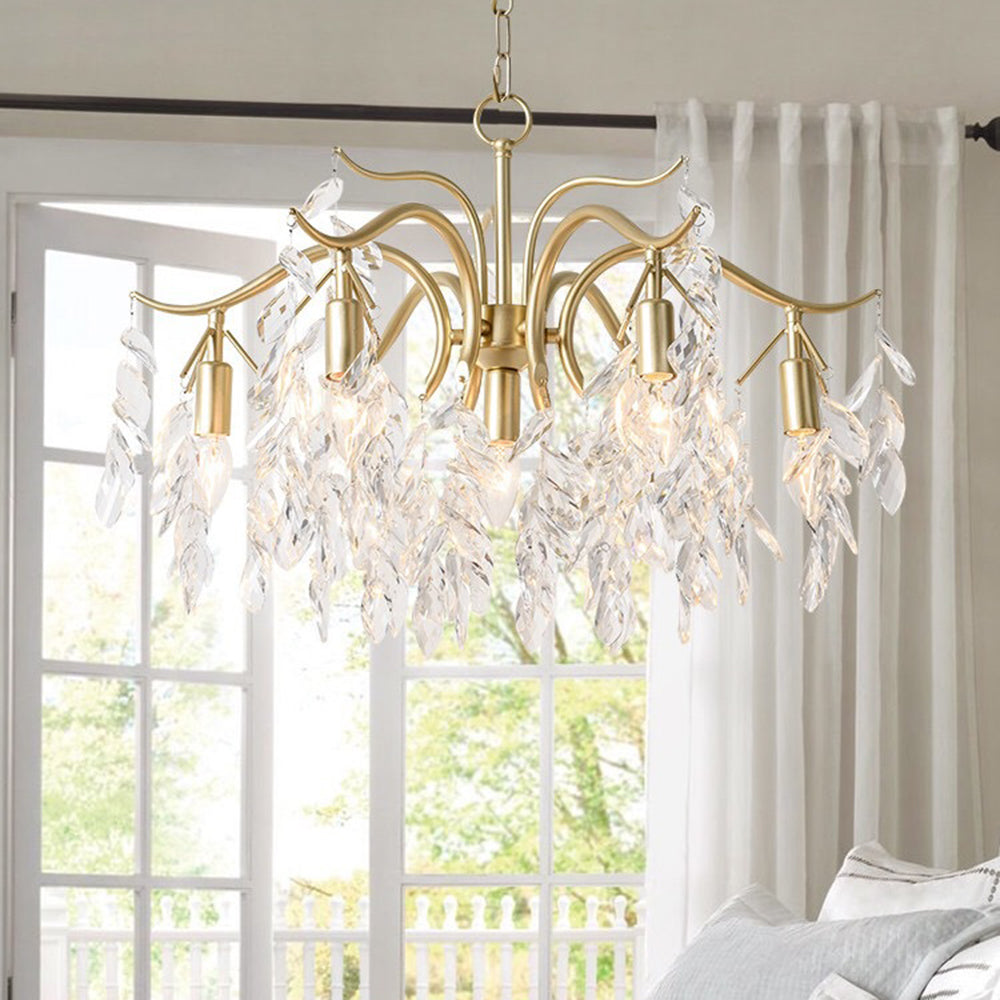 Floral Crystal Pendant Light with Metal Frame | Modern Fixture for Dining Room & Living Room | Adjustable Hanging Chandelier | Thomler