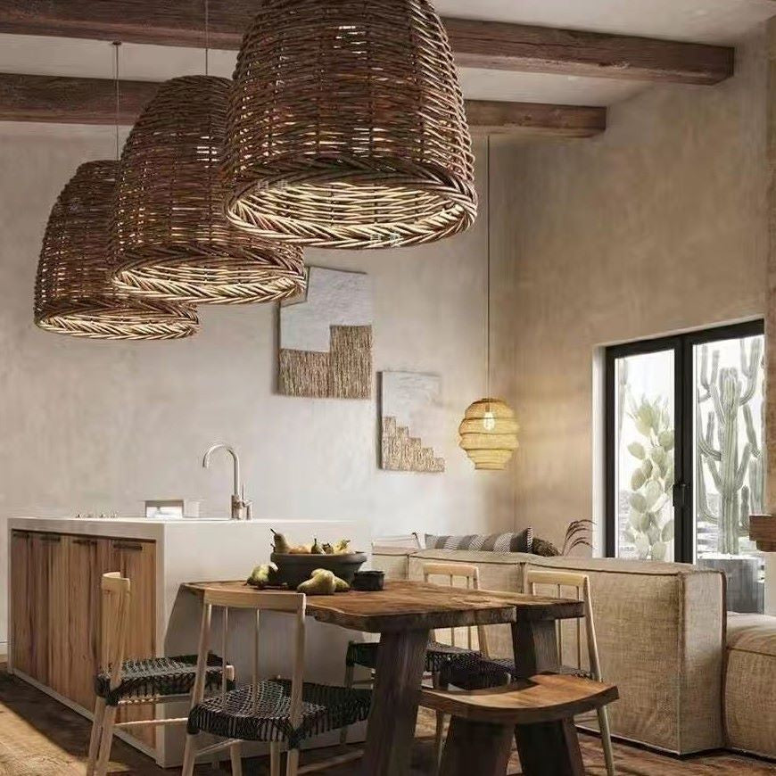 Handwoven Wicker Pendant Light with Vintage Farmhouse Design for Bedroom & Dining | Thomler