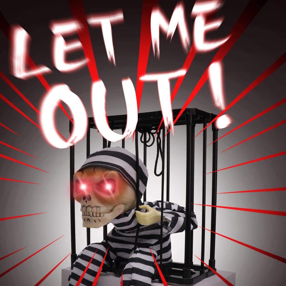 Motion-Activated Caged Skeleton Prisoner with Glowing Red Eyes & Sound | Thomler