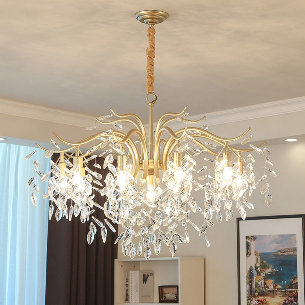 Floral Crystal Pendant Light with Metal Frame | Modern Fixture for Dining Room & Living Room | Adjustable Hanging Chandelier | Thomler