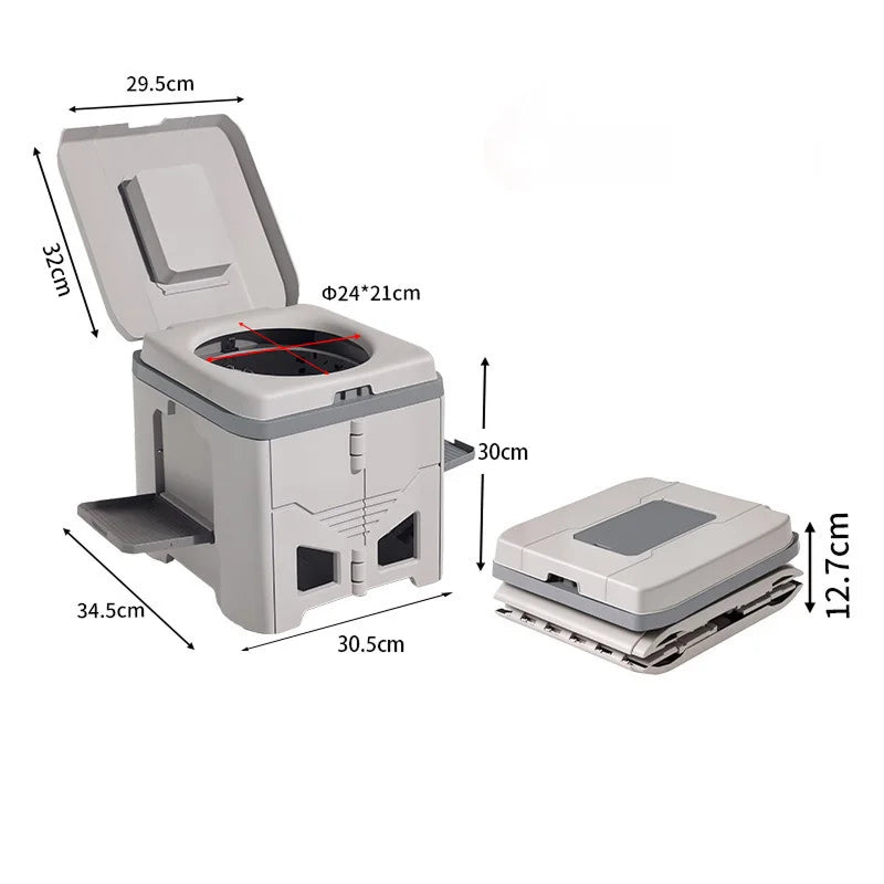 Collapsible Camp Toilet with Built-In Bag Dispenser – Portable Folding Seat for Camping, RV, Boat & Emergency Use – Adjustable Stabilizer | Thomler