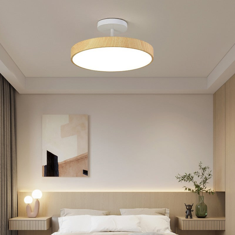 12 in Round Zen Ceiling Light with Wood-Look Frame & LED Glow for Bedroom Living Room | Thomler