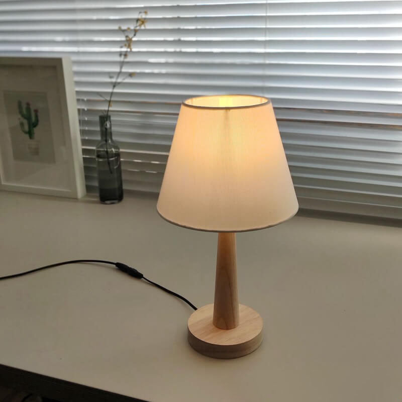Solid Wood Table Lamp with Fabric Shade E26 Plug-In for Bedroom Living Room Study | Thomler