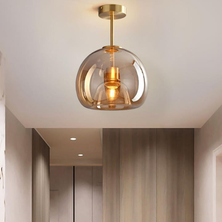Semi-Flush Mount Light Glass Iron 9.8 in x 11.4 in Smoke Gray Hallway Living Room Bedroom Modern Lighting Fixture | Thomler
