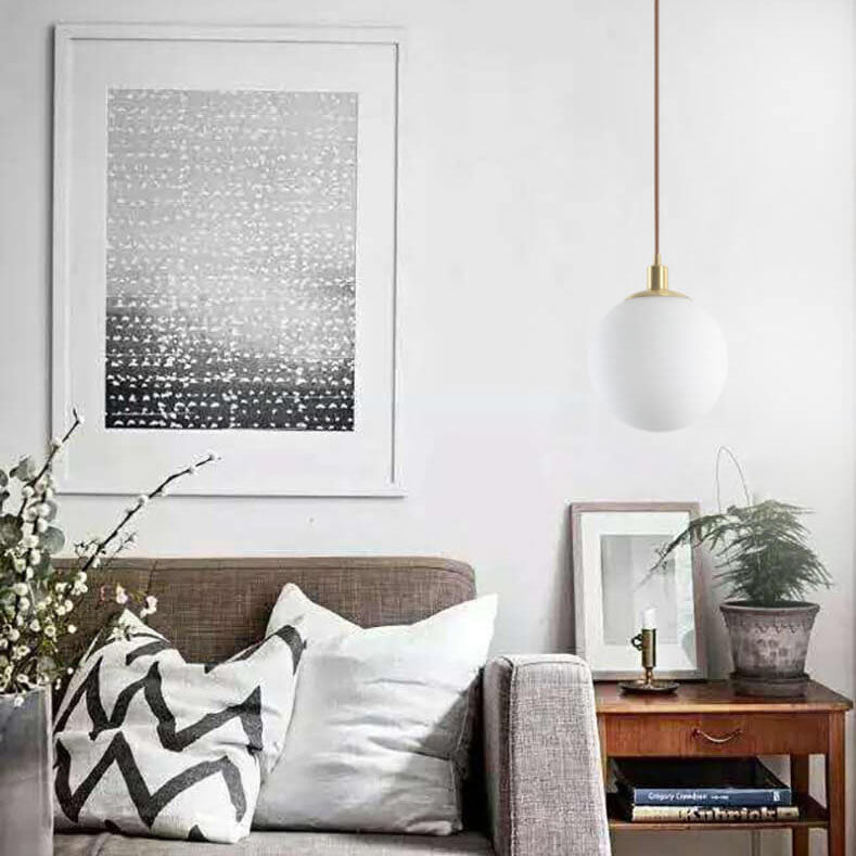 Pendant Light Glass 9.8 in Adjustable White Gold Hallway Living Room Bedroom Lighting Fixture Modern Hanging Lamp | Thomler