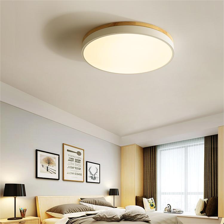 Round Wood Flush Mount LED Ceiling Light 3-Color Dimmable Scandinavian Style for Living Room Bedroom Kitchen | Thomler