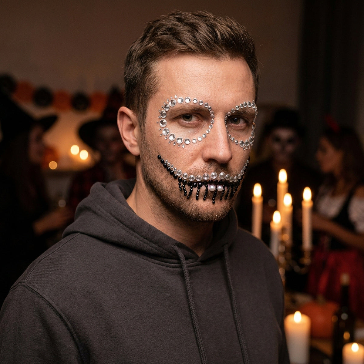 Stick-On Costume Jewels – Complete Scary Face Kit with Skull & Skeleton Designs for Halloween | Thomler