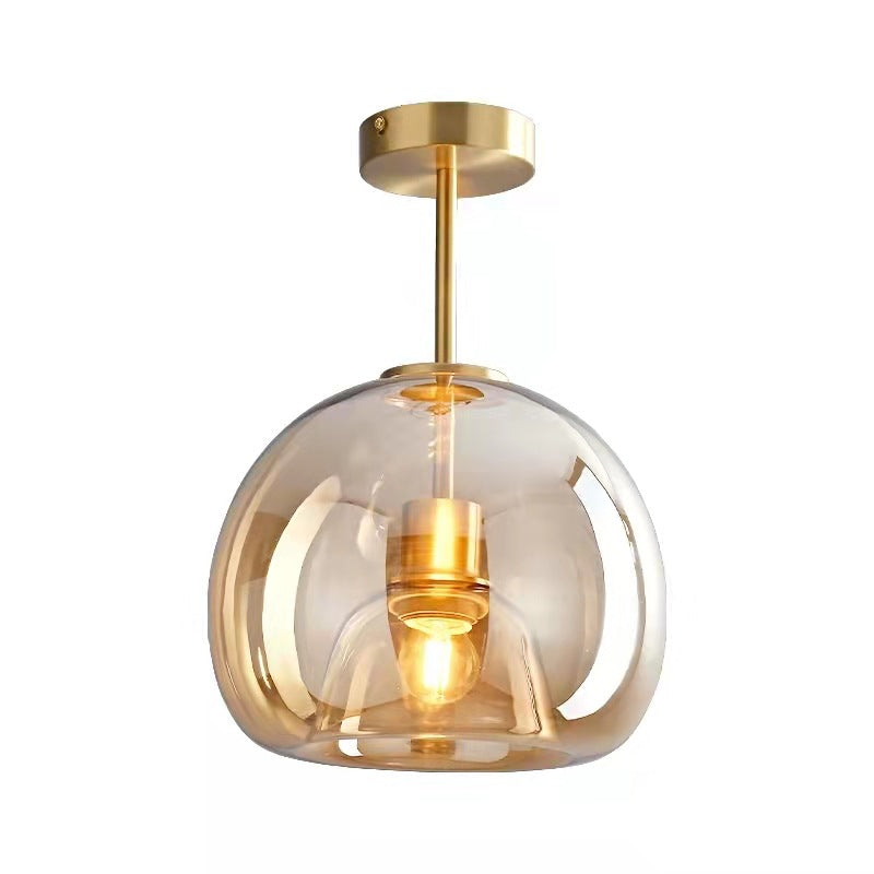 Semi-Flush Mount Light Glass Iron 9.8 in x 11.4 in Smoke Gray Hallway Living Room Bedroom Modern Lighting Fixture | Thomler