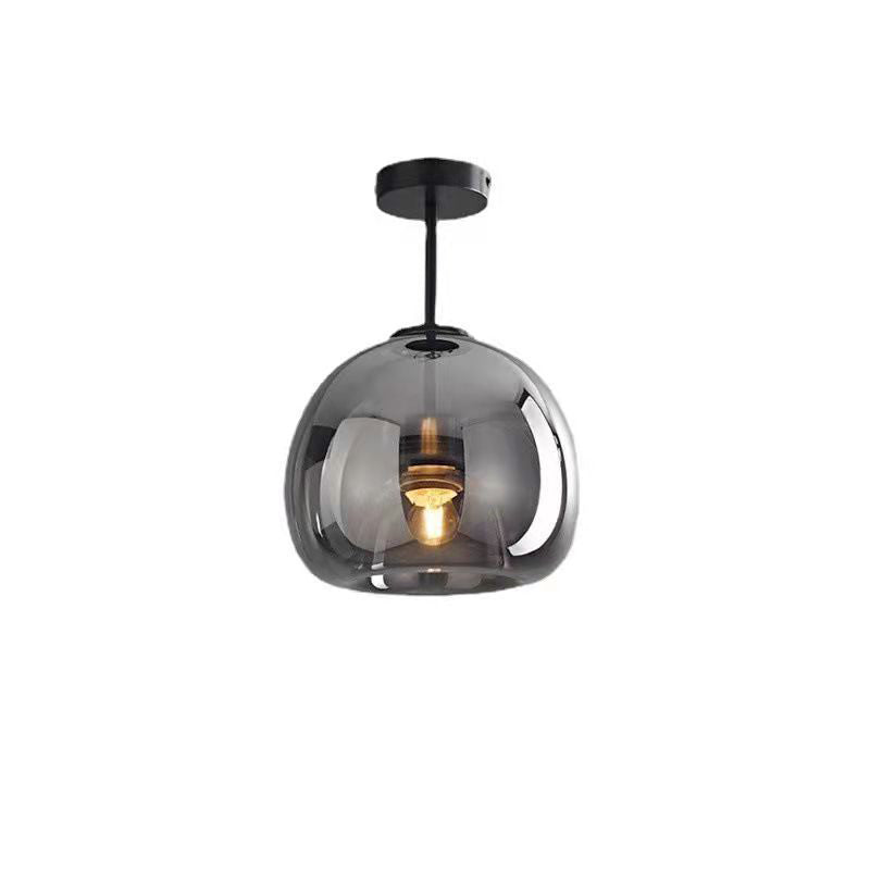 Semi-Flush Mount Light Glass Iron 9.8 in x 11.4 in Smoke Gray Hallway Living Room Bedroom Modern Lighting Fixture | Thomler