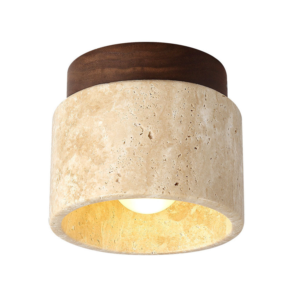 Ceiling Lamp Travertine Stone Solid Wood 25.0 cm Beige Hallway Bedroom Living Room Soft Ambient Lighting | Thomler