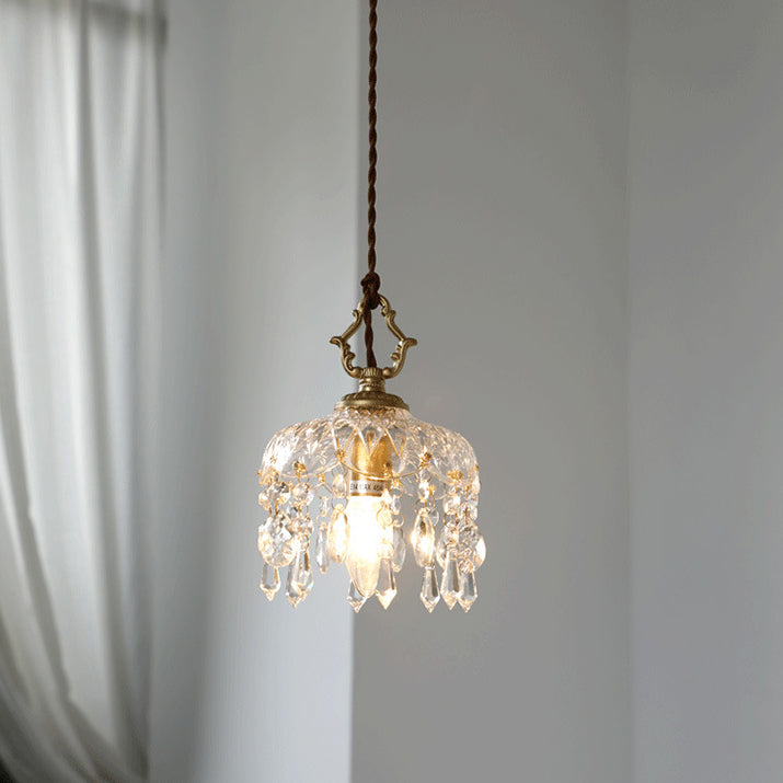 Pendant Light Crystal Glass 7.9 in Clear Gold Adjustable Flower Shop Living Room Restaurant Tea Room | Thomler