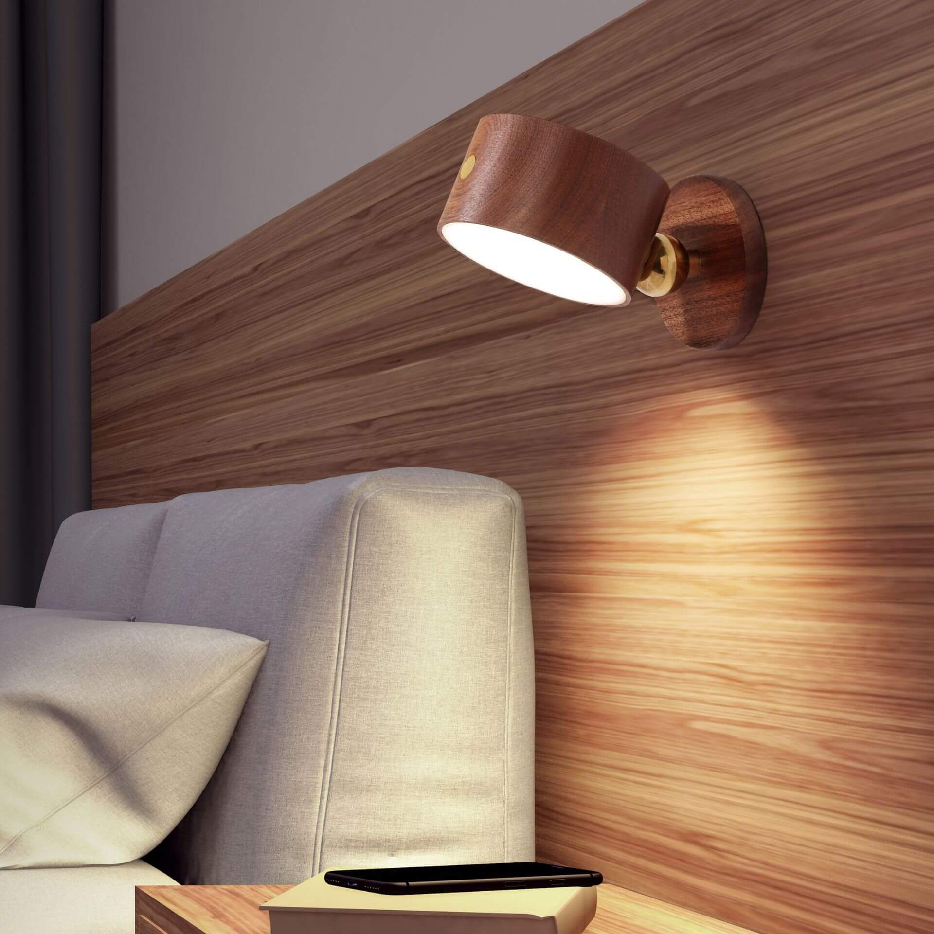 Wall Lamp Wood Built-In LED 4W 2.8 in Living Room Bedroom Modern Lighting USB Rechargeable Minimalist Accent | Thomler