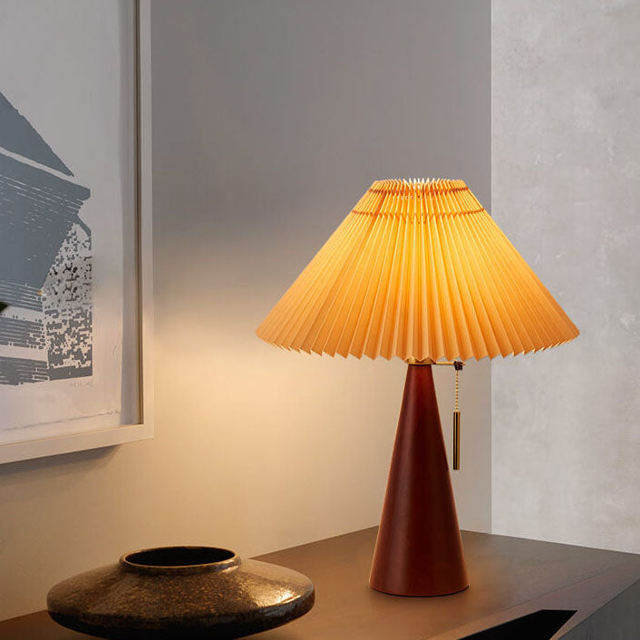 Table Lamp Wood Pleated Fabric Shade 35.0 cm Japanese Bedroom Living Room Dimmable Bedside Reading Light | Thomler