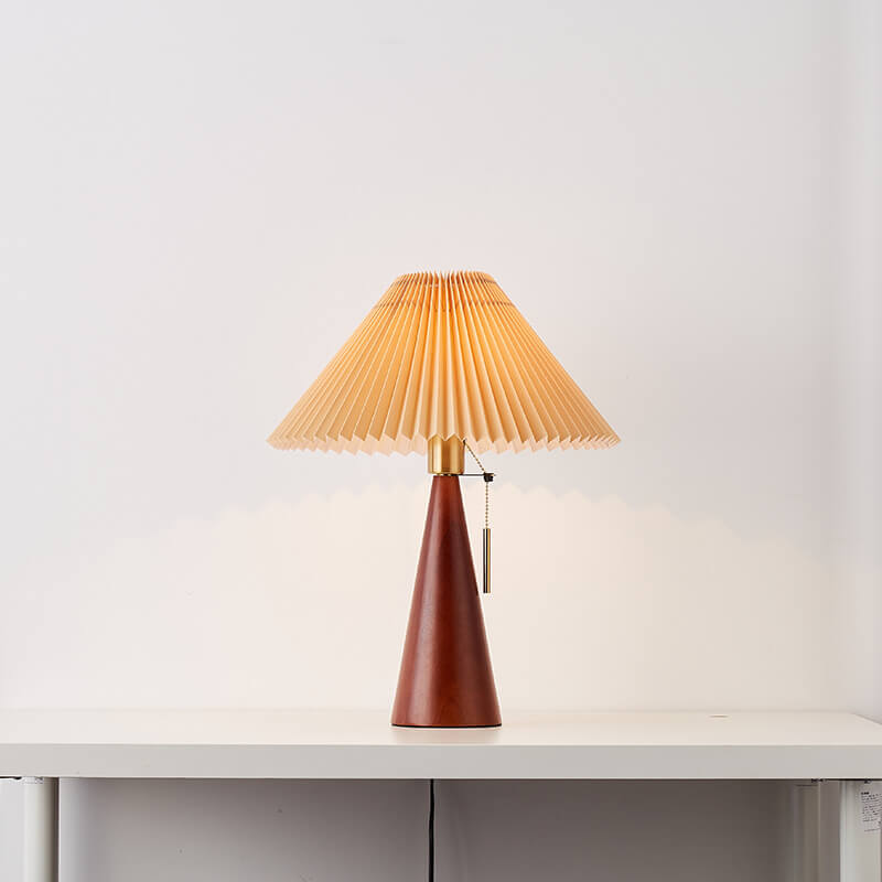 Table Lamp Wood Pleated Fabric Shade 35.0 cm Japanese Bedroom Living Room Dimmable Bedside Reading Light | Thomler