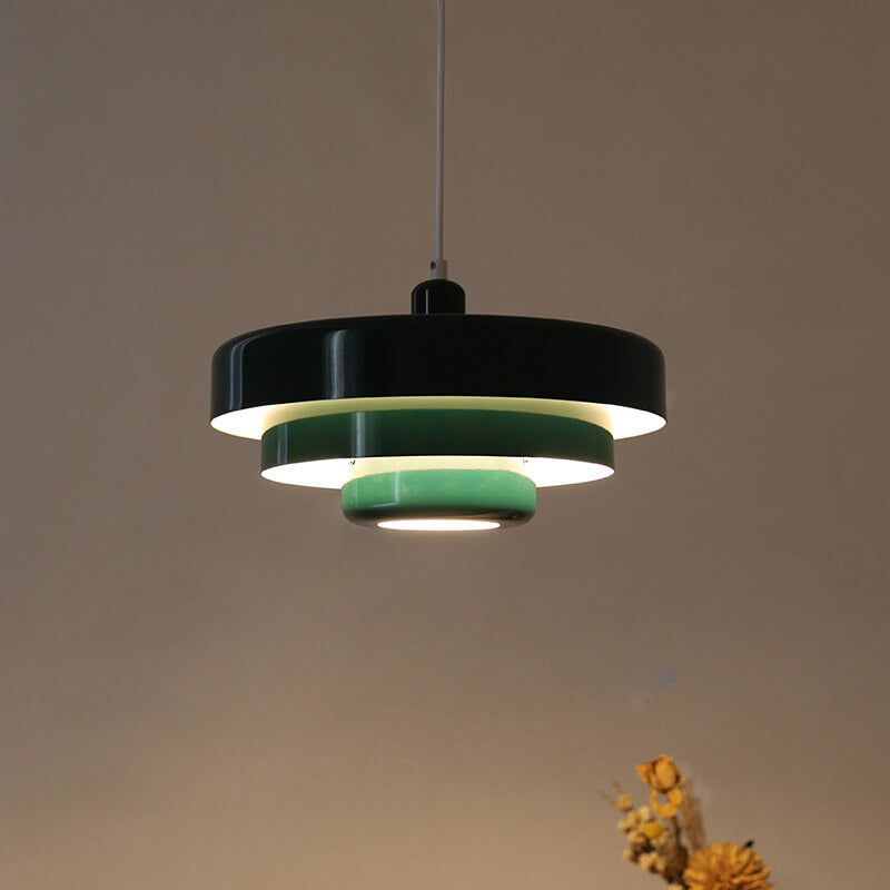Hanging Ceiling Fixture 1-Socket Metal Shade Round Tiered Design Hardwired for Dining Room Kitchen Island Bar | Thomler