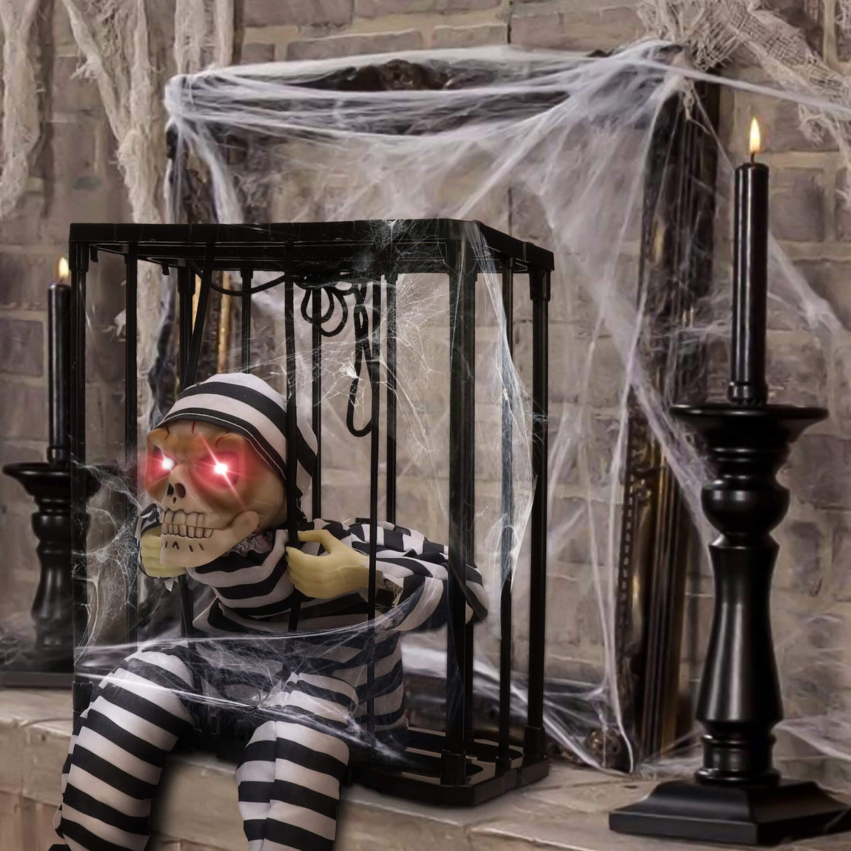Motion-Activated Caged Skeleton Prisoner with Glowing Red Eyes & Sound | Thomler