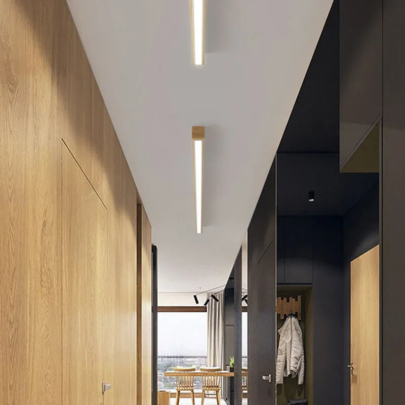 Elongated Flush Mount LED Fixture with Natural Timber Frame for Hallways & Bedrooms | Thomler