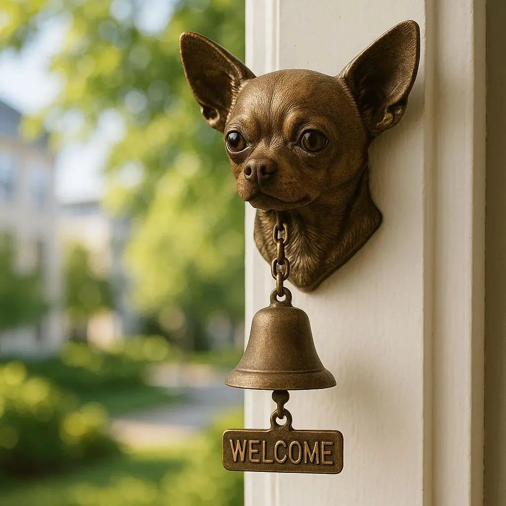 Cast Iron Dog Door Chime with Antiqued Copper Tone – Decorative Entry Bell for Porch, Front Door & Garden Gate | Thomler