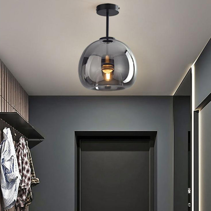 Semi-Flush Mount Light Glass Iron 9.8 in x 11.4 in Smoke Gray Hallway Living Room Bedroom Modern Lighting Fixture | Thomler
